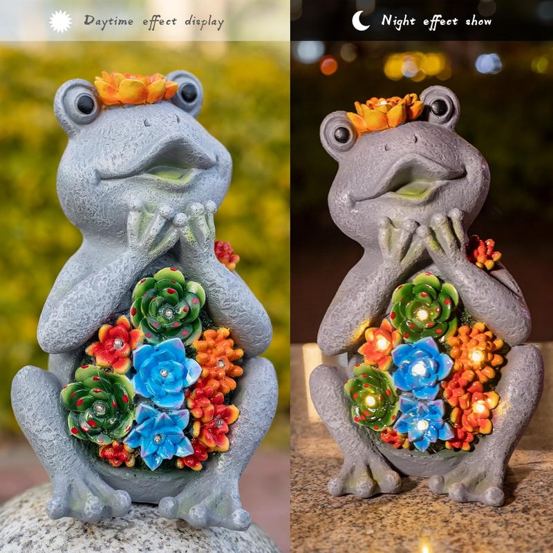 halp·ssfm Frog Solar Figurine Light Statue Outdoor Gardening Gifts Decoration Garden Frogs Yard Decor Lamp With 8 Led Lights And Succulent Waterproof Patio Lawn Decor Housewarming Frog Gifts For Women - Image 2